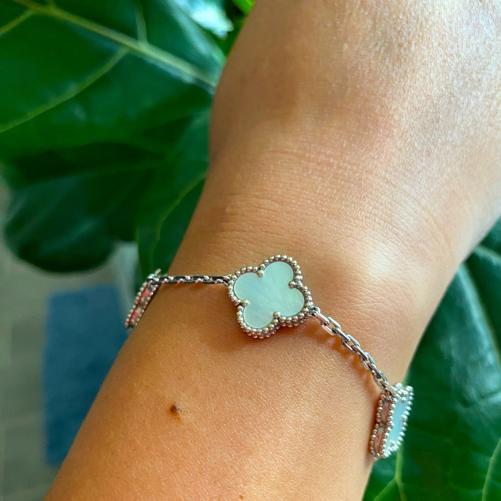 Sterling Silver Mother of Pearl Lucky Clover Bracelet 🍀